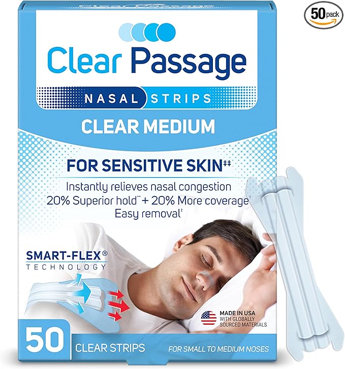 Nasal Strips Medium, Clear, 50 ct | Works Instantly to Improve Sleep, Reduce Snoring, & Relieve Nasal Congestion Due to Colds & Allergies
