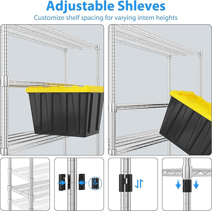 Homdox Heavy Duty Metal Shelves for Storage, 5 Tier Storage Racks and Shelving, Commercial Adjustable Wire Shelving Unit on Wheels, Garage Rack Pantry Shelves Kitchen Shelving, 18"x60"x82", Chrome