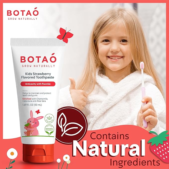 Kids Toothpaste | Natural Strawberry Flavored Anticavity Fluoride Toothpaste Maximum Cavity Protection| EWG Verified, Vegan, SLS Free, Safe to Swallow, Aloe Vera (3Pack)