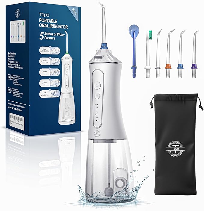 Water Dental Flosser Cordless, Portable Oral Irrigator with 5 Modes, 300ML Tank, Rechargeable, IPX7 Waterproof, Travel & Home Teeth Cleaner for Braces and Gums