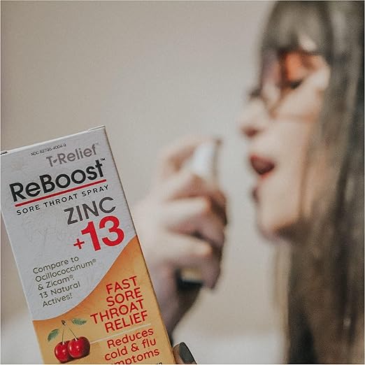 MediNatura ReBoost Zinc +13 Maximum Relief for Sore Throat Fast-Acting Natural Homeopathic Ingredients Help Calm Cold & Flu Symptoms - Cherry Spray - 0.68 oz