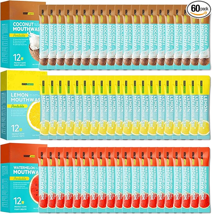 Travel Size Mouthwash,Mini Mouthwash Travel Size Bulk Portable Mouth Wash Set,Individual Small Travel Mouth Wash Packets for Fresh Breath(Pack of 60) K