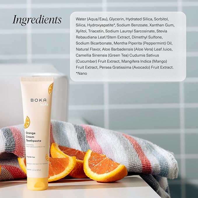 Boka Fluoride Free Toothpaste Nano Hydroxyapatite Toothpaste - Orange Cream Flavor, 1.3 oz 2pk US Manufactured