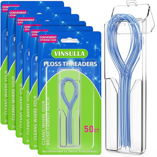 Floss Threaders for Braces, Bridges, and Implants 300 Count (Pack of 6)