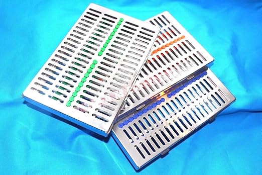 German Stainless 3 Dental Sterilization Cassette Rack Tray Box for 20 Instruments