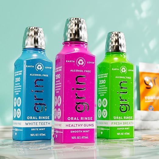 Grin Fresh Breath Oral Rinse, 16 Fl Oz, Fresh Breath Mouthwash, Super Mint Flavored, Alcohol-Free