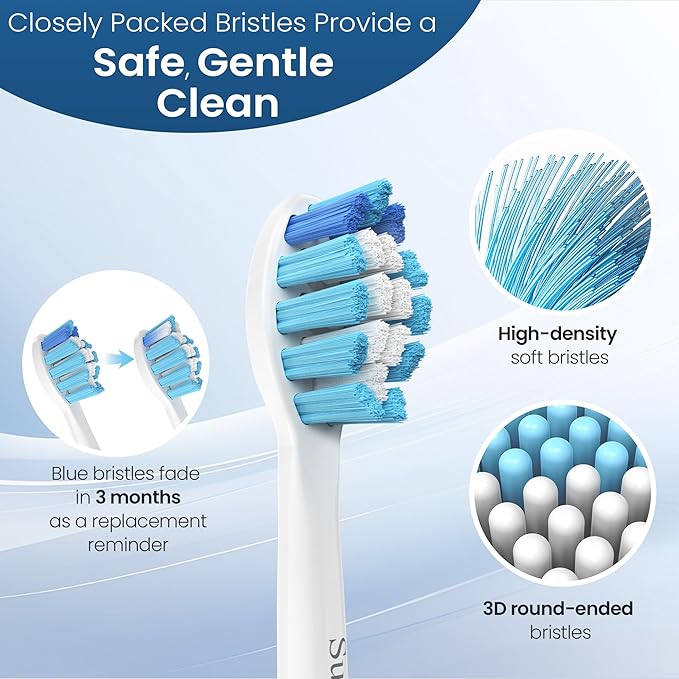Replacement Toothbrush Heads Compatible with Philips Sonicare and More Click-on Handles 8 Pack Blackwhite