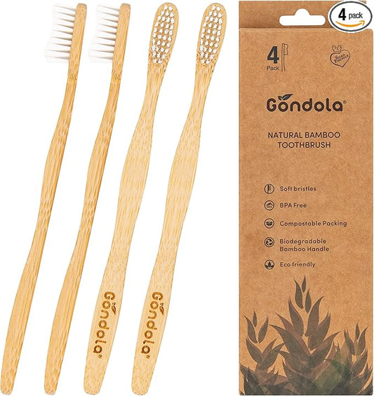 Gondola Organic Bamboo Toothbrushes (Adults - 4 Count (Pack of 1))
