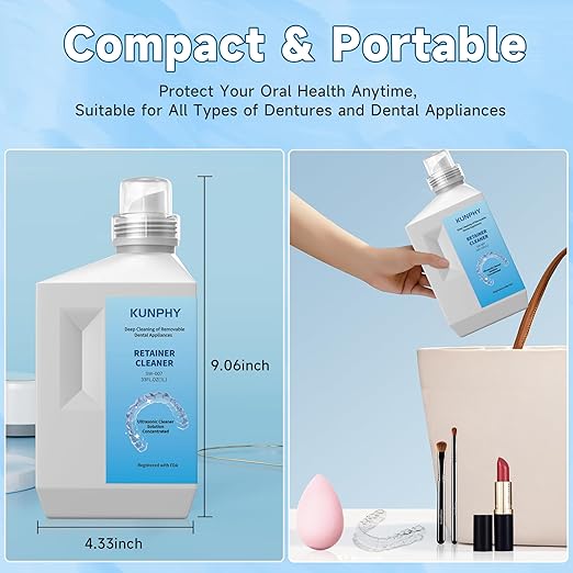Ultrasonic Retainer Cleaner Solution for Ultrasonic Denture Cleaner-Professional Cleaning of Retainers, Invisible Aligners, Mouth Guards, Night Guards, Remove Odors, Discoloration & Stains 32oz