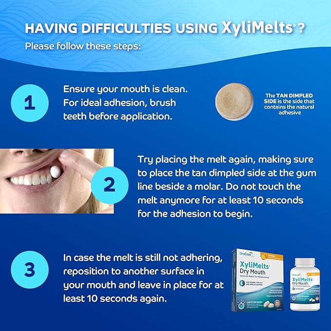 Oracoat XyliMelts for Dry Mouth Night Time or Day - Moisturizing Dry Mouth Adhering Discs, Sugar Free with Xylitol, 100 Count, Orange Flavor, 8-Hour Relief