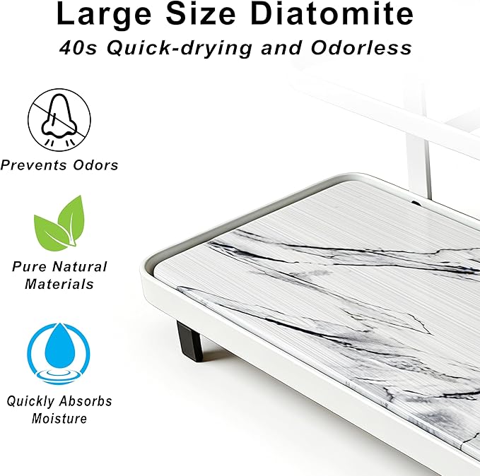 Electric Toothbrush Holders for Bathrooms, Bathroom Counter Organizer with Quick Dry Diatomaceous Earth Mat, 5 Slots Toothbrush and Toothpaste Holder White, for Bathroom Sink Organizer Countertop