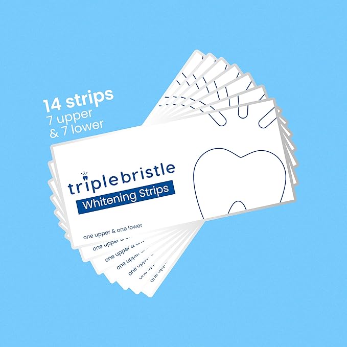 Triple Bristle Teeth Whitening Strips, Sensitive Teeth Friendly, 14 Whitening Strips Per Box, Mint and Coconut Teeth Whitening Strip, Enamel Safe - Without Sensitivity, 2 Pack
