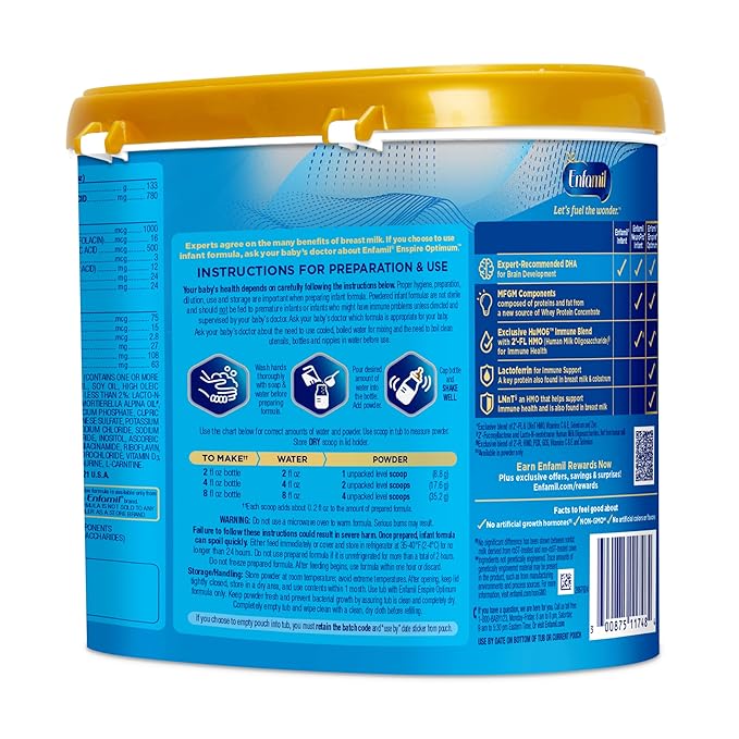 Enfamil Optimum (Enspire), Our Closest Formula to Breast Milk, Immune-Supporting Lactoferrin and Brain-Supporting DHA Baby Formula, Powder 20.5 Oz Tub, Pack of 2