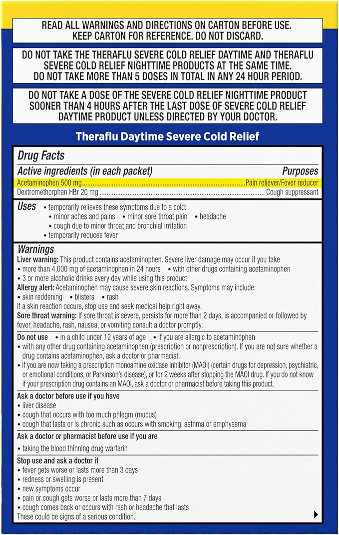 Theraflu Combo Daytime and Nighttime Severe Cold Relief Honey Lemon Flavor Powder_ and Daytime Severe Cold Relief Berry Burst Flavor Powder, _6 Daytime + 6 Nighttime, and 6 Berry Burst Powder Packets