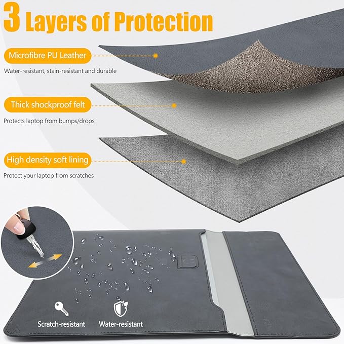 HYZUO 15-16 Inch Laptop Sleeve Case with Stand Feature for MacBook Pro 16 M4/M3/M2/M1 Pro/Max 2025-2019, XPS 15, MacBook Pro 15 2015-2012, Samsung Galaxy Book Flex/Pro 15, Graphite