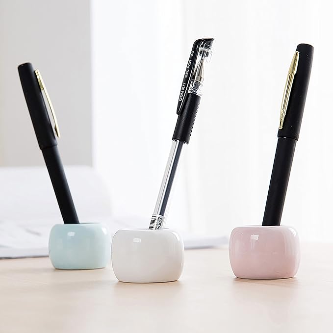 AirMoon Mini Ceramic Toothbrush Holder for Bathroom - Pink Small Countertop Organizer, Easy Clean Toothbrush Stand, Suit for Electric Toothbrush Head, Pens & Coffee Spoon, Pack of 2