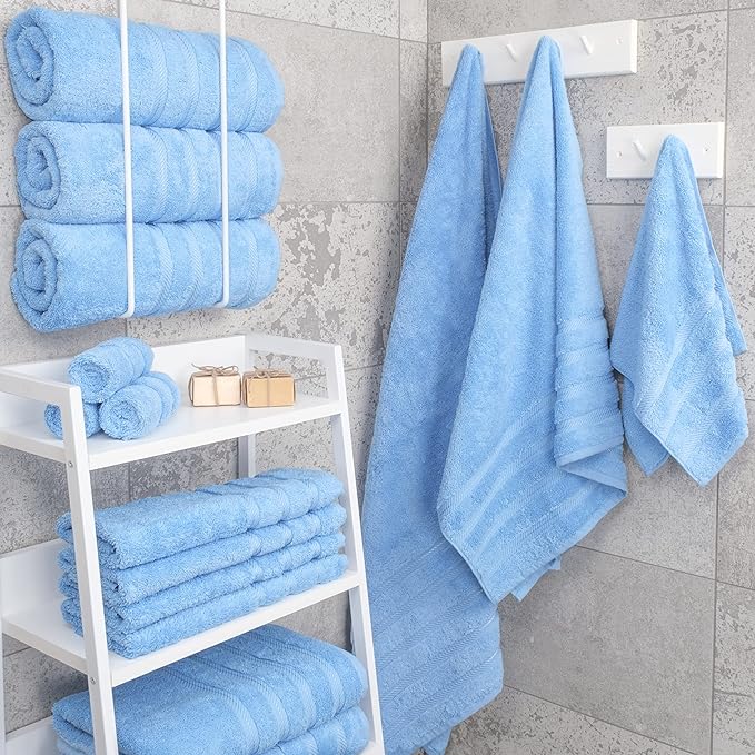 American Soft Linen Luxury 4 Piece Bath Towel Set, 600 GSM 100% Cotton Turkish Bath Towels for Bathroom, 27x54 in Large Bathroom Shower Towels, Sky Blue