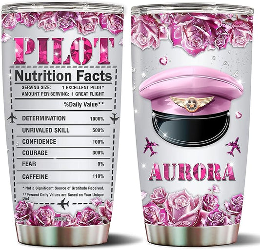 Personalized Pilot Gifts For Women 20oz Insulated Stainless Steel Coffee Mug Travel Cup Water Bottle Tumbler With Lid Gift For Wife Daughter Mom Christmas Birthday Mothers Day Valentine