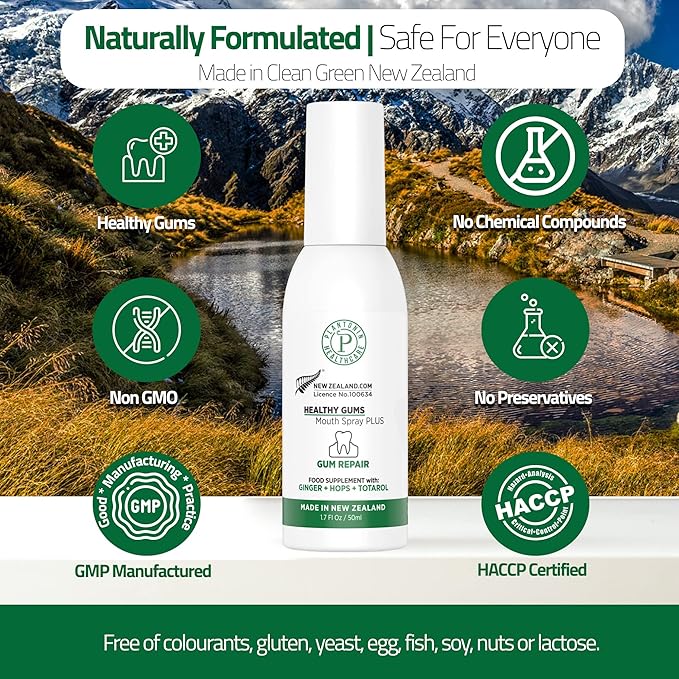 Oral Rinse Spray for Gum Disease and Gingivitis Treatment for Adults - 50ml 142 Servings - Alcohol Free Natural Alternate of Toothpaste with Ginger and Totarol - Bleeding Gums Treatment