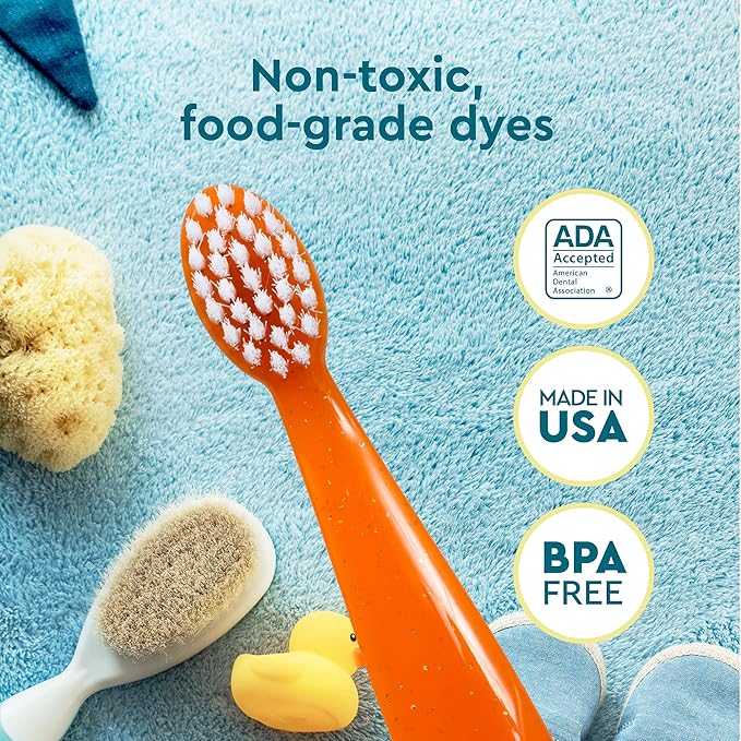 RADIUS Totz Toothbrush Extra Soft Brush BPA Free & ADA Accepted Designed for Delicate Teeth & Gums for Children 18 Months & Up - Blue Sparkle - Pack of 3