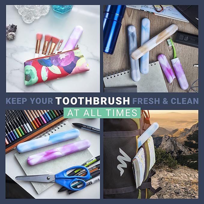 4 Pack Elite Travel Toothbrush Case with Drainage Holes – Portable, Breathable Plastic Toothbrush Holders Travel Covers – Ideal for Camping, Trips & Daily Use – Assorted Colors