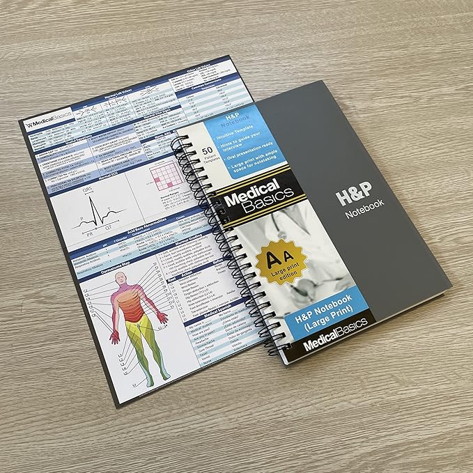 H&P notebook (Large Print) - Medical History and Physical notebook, 50 medical templates with perforations