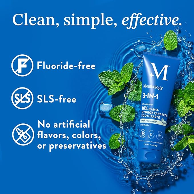 Mouthology 10% Nano Hydroxyapatite Toothpaste (6pk, Fluoride Free), Whitening*, Supports Enamel Care*, Appropriate for Sensitive Teeth*, SLS Free, Xylitol nHA Toothpaste Adults, Mint 4oz (USA Made)