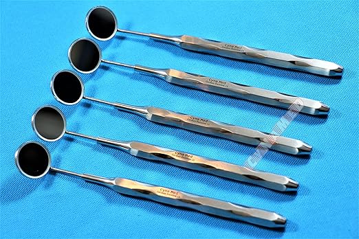 Cynamed Premium German - Hollow Dental Mirror Handle with Replaceable Dental Mouth Mirror #5 Teeth Inspection Cleaning Examination Tool (Set of 10 Each)