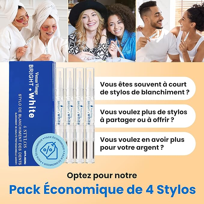 Venus Visage Teeth Whitening Pen, 40+ Uses - Teeth whitening Gel with Professional Formulation and Ingredients - Best Teeth Whitener Overnight and No Tooth Sensitivity (Mint) (0.10 Fl Oz (Pack of 4))