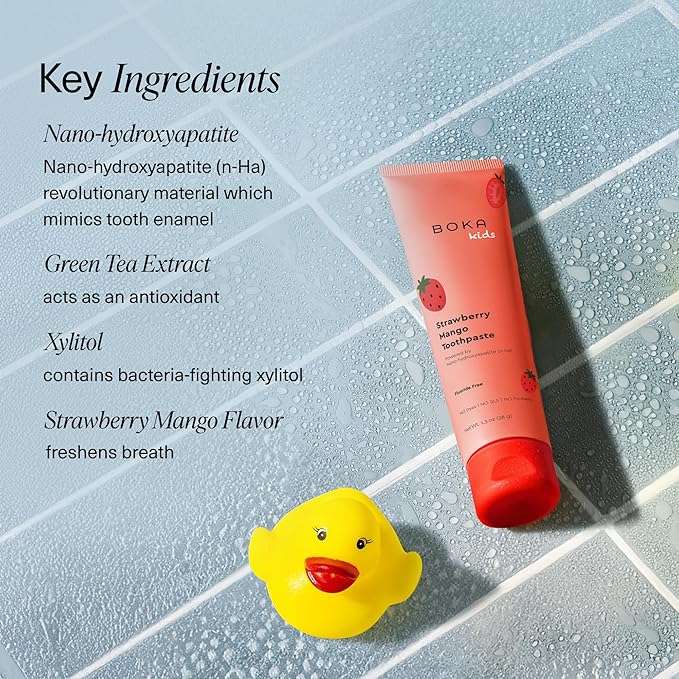 Boka Fluoride Free Toothpaste Nano Hydroxyapatite Toothpaste - Strawberry Mango Flavor, 1.3 oz 2pk US Manufactured