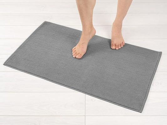 American Soft Linen Bath Rug, 20 in 34 in 100% Cotton Bath Mats Rugs for Bathroom, Slip Reducer Washable Shaggy Form Area Rugs, Light Grey Bath Rug