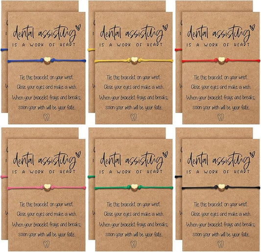 24 Sets Dental Assistant Gifts for Office Bulk Colorful Heart Dental Assistant Bracelets with Appreciation Cards and OPP Bags for Women Men Dentist Hygienist Coworker Birthday Party Thank You Gifts