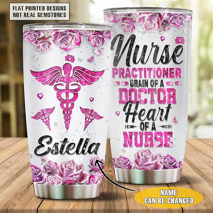 Personalized Gifts For Nurse Practitioner Female 20oz Insulated Stainless Steel With Lid Christmas Birthday Mother's Day Valentine Tumbler Coffee Mug Travel Cup Gift For Wife Women Mom