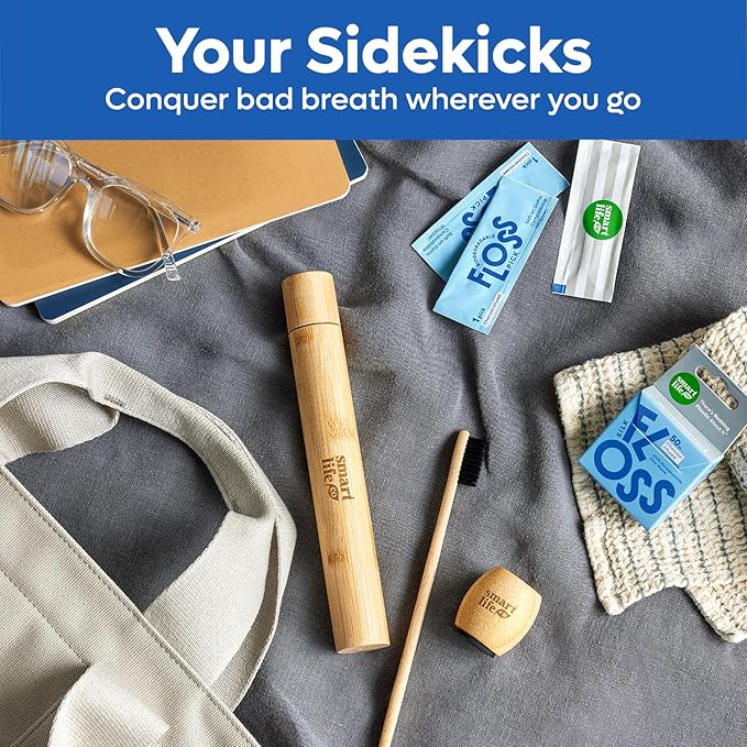 Individually Wrapped Dental Floss Picks (50ct) - Eco-Friendly Flosser Handle Made with Straw Wheat Blend | Great for Travel | PFA Free | Toothpick Stick End | Bamboo Charcoal Thread Whitens Teeth
