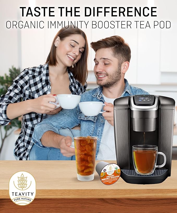 Organic Ginger Tea Pod with Echinacea, Turmeric, and Licorice for Keurig, Decaf by Teavity (12 Tea Pods)