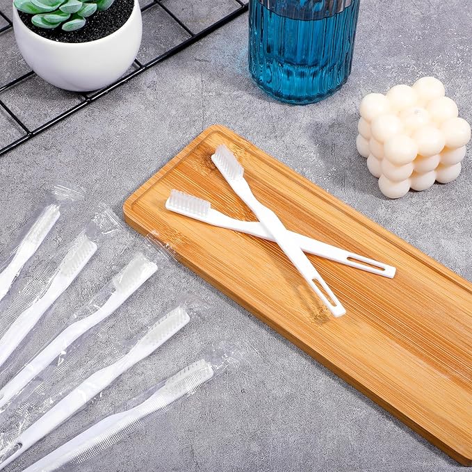 300 Pack Individually Wrapped Disposable Toothbrush Bulk Single Use Toothbrush with Soft Bristle for Homeless Women Men Adult Travel Hotel Guest Room (White)