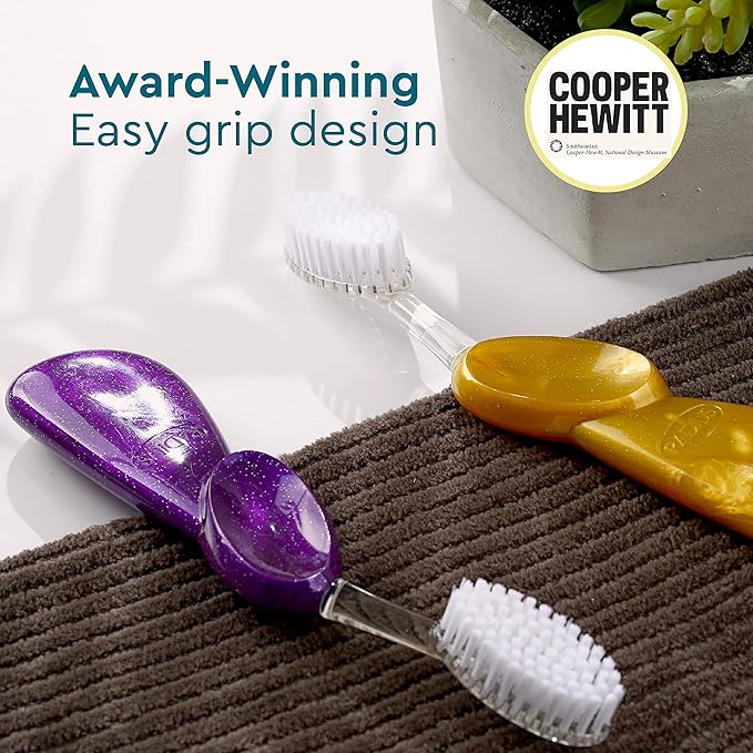 RADIUS Big Brush with Replaceable Head BPA Free & ADA Accepted Toothbrush Designed to Improve Gum Health & Reduce Gum Issues - Right Hand - Gold - Pack of 1