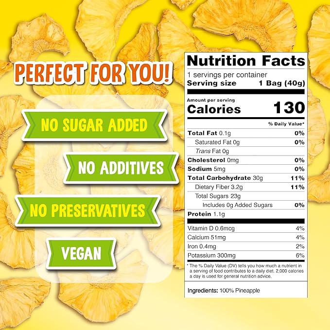 The Daily Good Soft-Dried Pineapple Slices | All Natural Superfood Snacks for Adults & Kids | Healthy, Soft and Chewy | No Sugar Added or Preservatives, Gluten Free, Vegan (1.41 oz, Pack of 3)