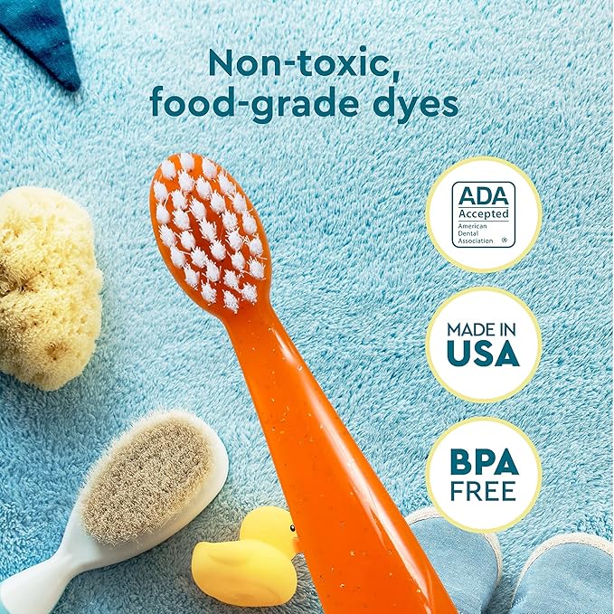 RADIUS Totz Toothbrush Extra Soft Brush BPA Free & ADA Accepted Designed for Delicate Teeth & Gums for Children 18 Months & Up - Blue Sparkle - Pack of 1