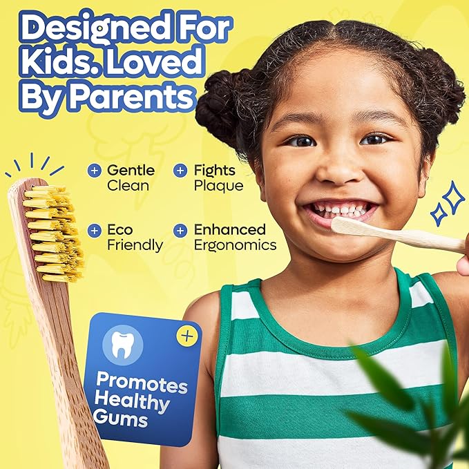 SmartLifeco Kids Bamboo Toothbrushes (6 Pack) - Extra Soft Bristles for Toddlers Teeth | Zero Waste Tooth Brushes for Children | Natural Wooden Child Size Handle | BPA Free, Eco-Friendly