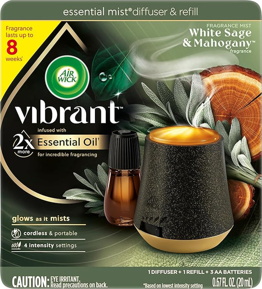 AIR WICK Essential Mist - Starter Kit White Sage & Mahogany, Air Freshener, Essential Oils