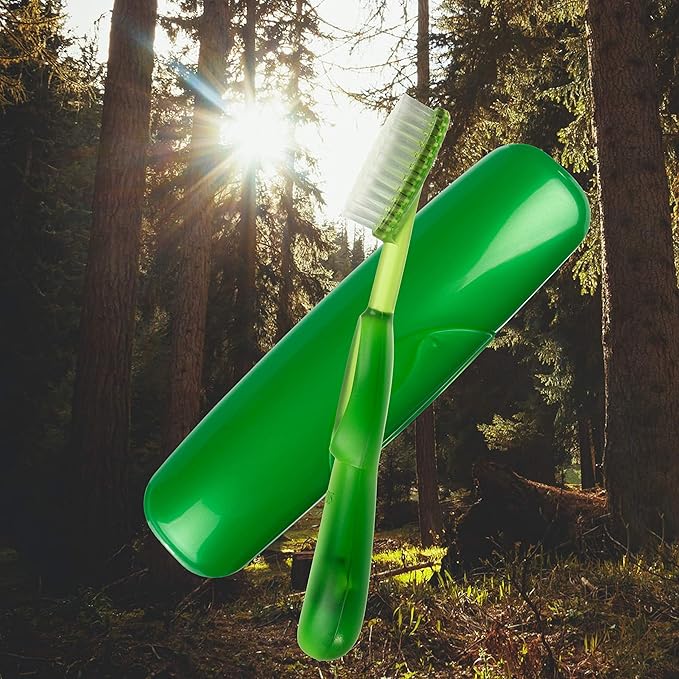 RADIUS Toothbrush, Original Big Brush & Case, Right Handed, Green Brush with Green Case, BPA Free and ADA Accepted