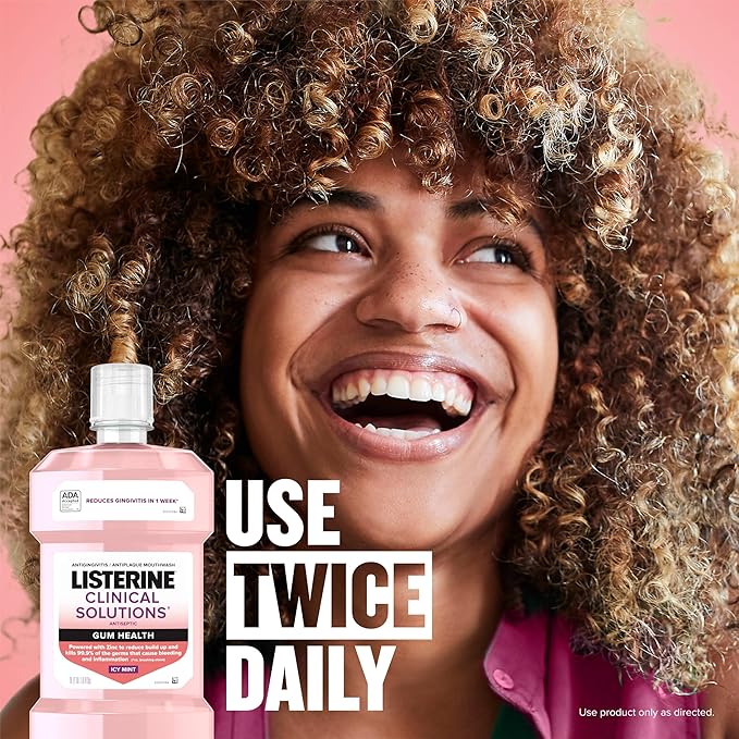 Listerine Clinical Solutions Gum Health Antiseptic Mouthwash, Antigingivitis & Antiplaque Oral Rinse Kills Germs for Healthier Gums, Reduces Gingivitis in 1 Week, ICY Mint, Twin Pack, 1 L, 2 Pack