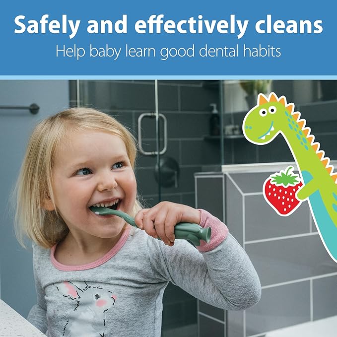 Dr. Brown’s Infant-to-Toddler Training Toothbrush Set, Mint Elephant with Fluoride-Free Strawberry Baby Toothpaste, 0-3 years