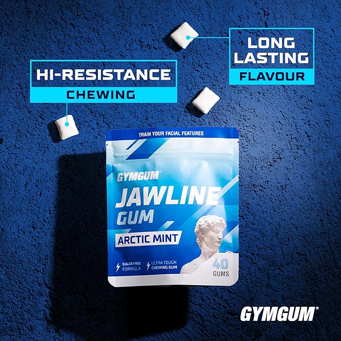 Gymgum Jawline Gum | Hard Chewing Gum For Jaw Strength | Train Your Facial Features - Mewing Jaw Gum | Ultimate Jawline Exerciser | 0 Calories & Sugar Free Hard Gum (Arctic Mint, 40 Count)