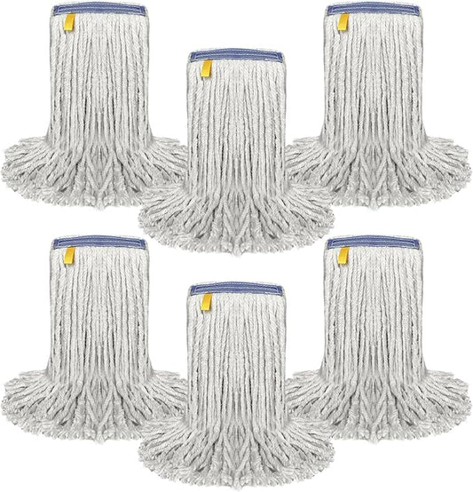 Pack of 6 Cut End Cotton Mop Head Replacement, 1.25-inch Universal Headband, Wet Mop Refills, Natural, 16 Oz