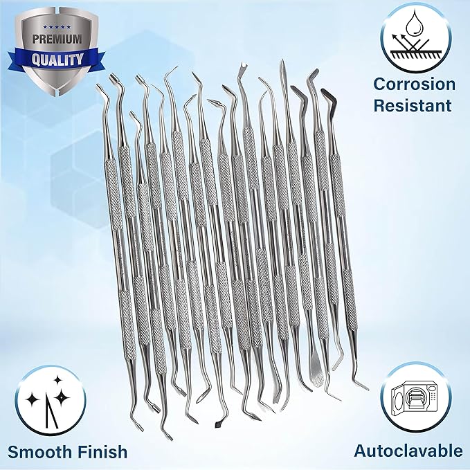 Set of 17 Dental Spoon Excavators Plugger Restorative Composite Filling Tooth Cavity Carious Decay Removal Double Ended Instruments