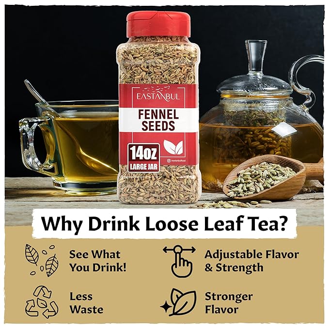 Eastanbul Fennel Seed, 14.1oz, Loose Fennel Tea, Hinoja Hierba, Ayurvedic & Culinary Seeds for Cooking & Herbal Teas, Natural, Whole, Suitable to Obtain Ground, Vegan, Gluten Free, Non GMO