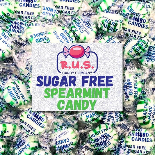 Sugar Free Spearmint Hard Candy – About 150 Individually Wrapped Breath Mints – Bulk 2 Pound Bag – Refreshing Mint Flavor – Ideal for Diabetics and Health Conscious Individuals (2 Pound, Spearmint)
