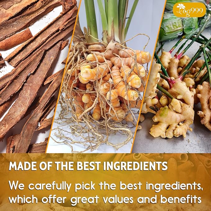 TOG999, 15 Turmeric, Ginger, Cinnamon Tea Bags, 100% Natural, Hand-made Blend of Turmeric, Ginger, and Cinnamon. Eco-conscious Tea Bags. No Sugar, No Caffeine, No Gluten, Vegan.
